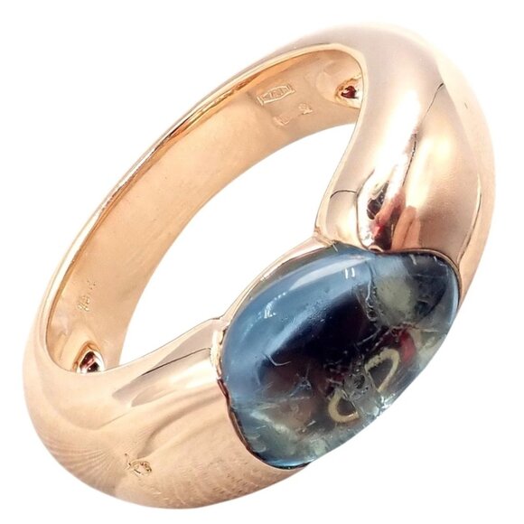 Rare! Authentic Pomellato 18k Rose Gold Sassi Large Blue Topaz Ring Sz 6.5 - Picture 10 of 10